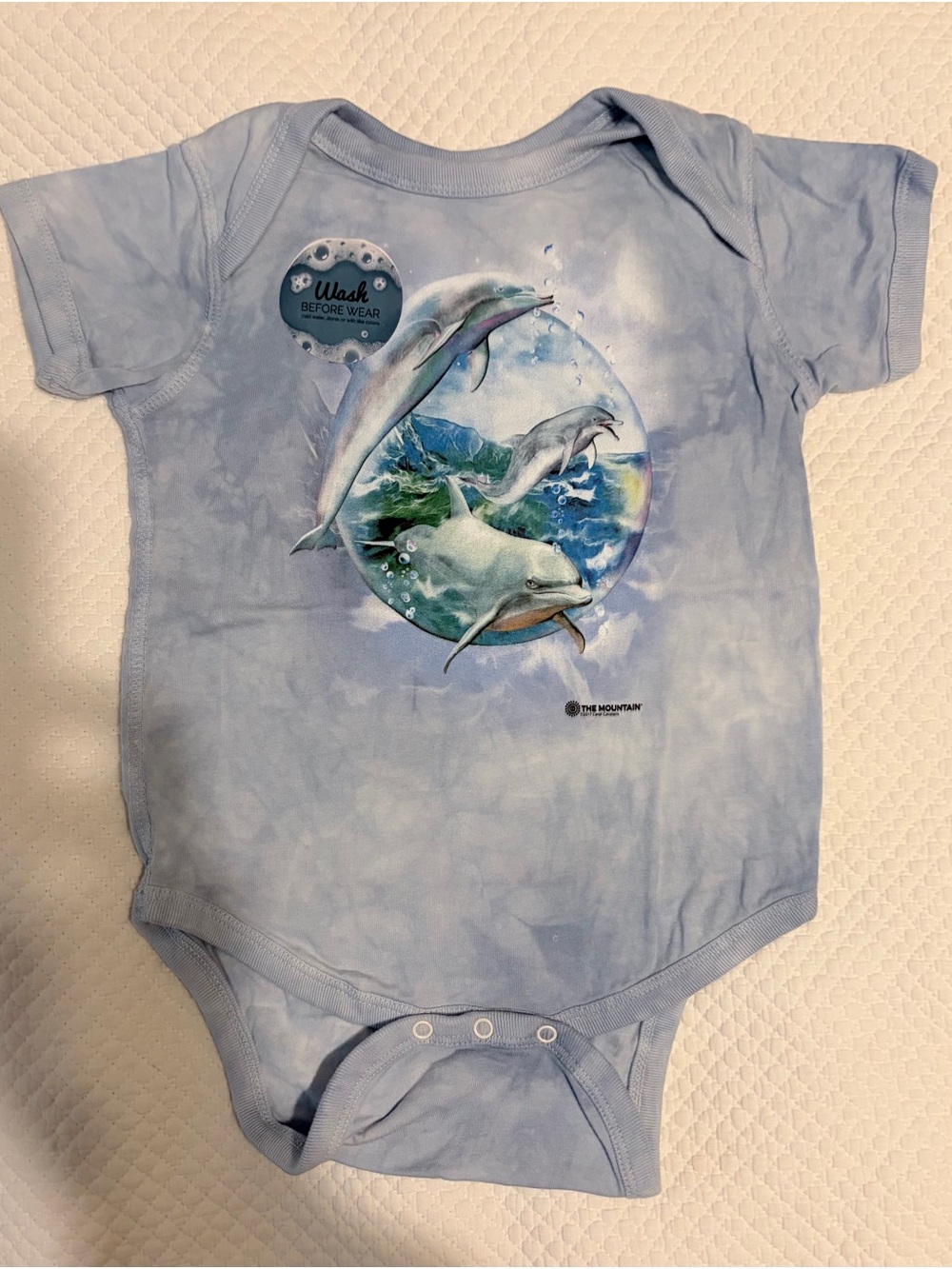 The Mountain Light Blue Dolphin Scene Baby One-Piece NWOT